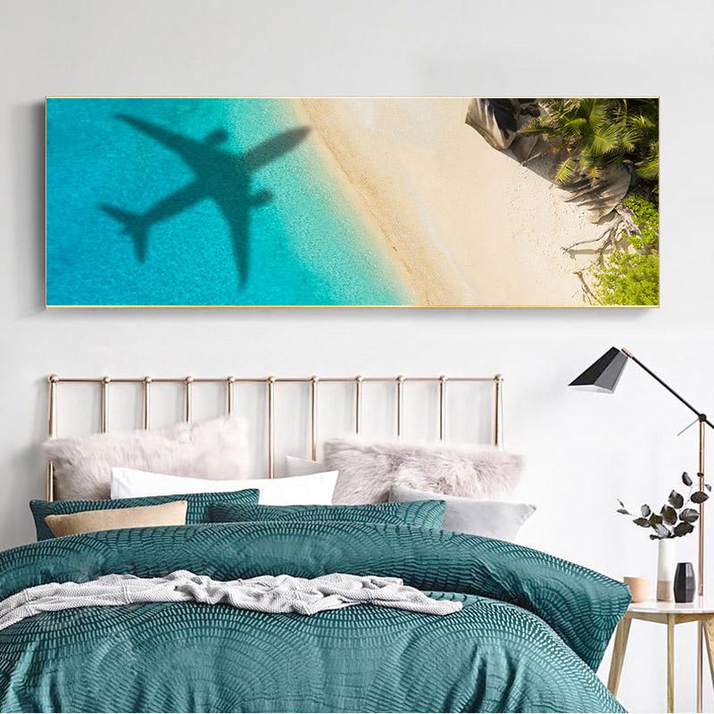 Landscape Airplane Shadow Tropical Beach Ocean Forest Canvas Painting Posters and Prints Wall Art Pictures Home Decor No Frame