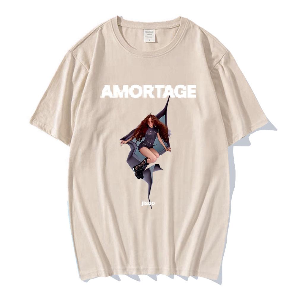 Streetwear Korejská zpěvačka JISOO AMORTAGE Tričko Pánské oblečení Hip Hopová trička Ležérní Pánská Dámská Bavlněná trička Hip Hopová Módní Trička