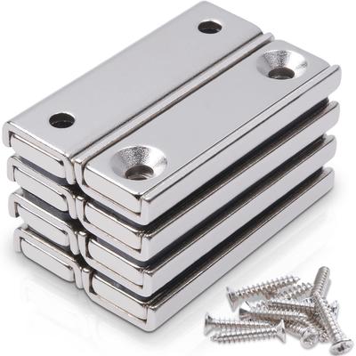 MAGXCENE Super Forte Neodímio Parafuso Escareado Retangular Quadrado para Montagem Industrial e Externa na Parede Pacote de 8 Ímãs, 40x13.5x5mm, Furo de 3.5mm,