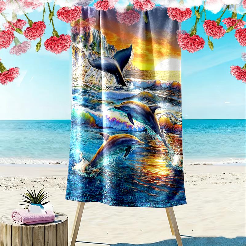 Dolphins Print Beach Towel, Large Soft Quick Dry Towel for Beach Camping Swimming