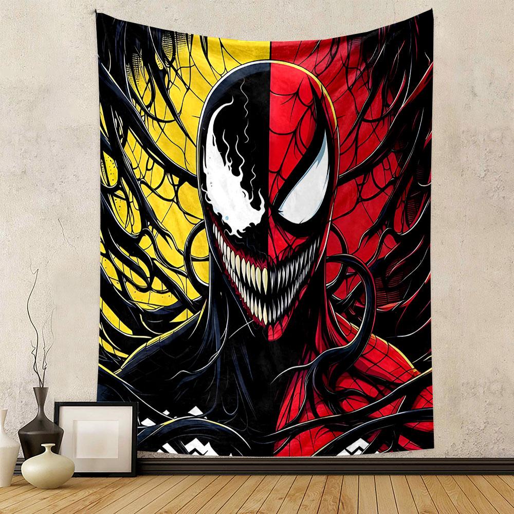 Spider-Man and Venom Split Design Patterned Tapestry Decorative Wall Hanging, Home Bedroom Living Room Decor