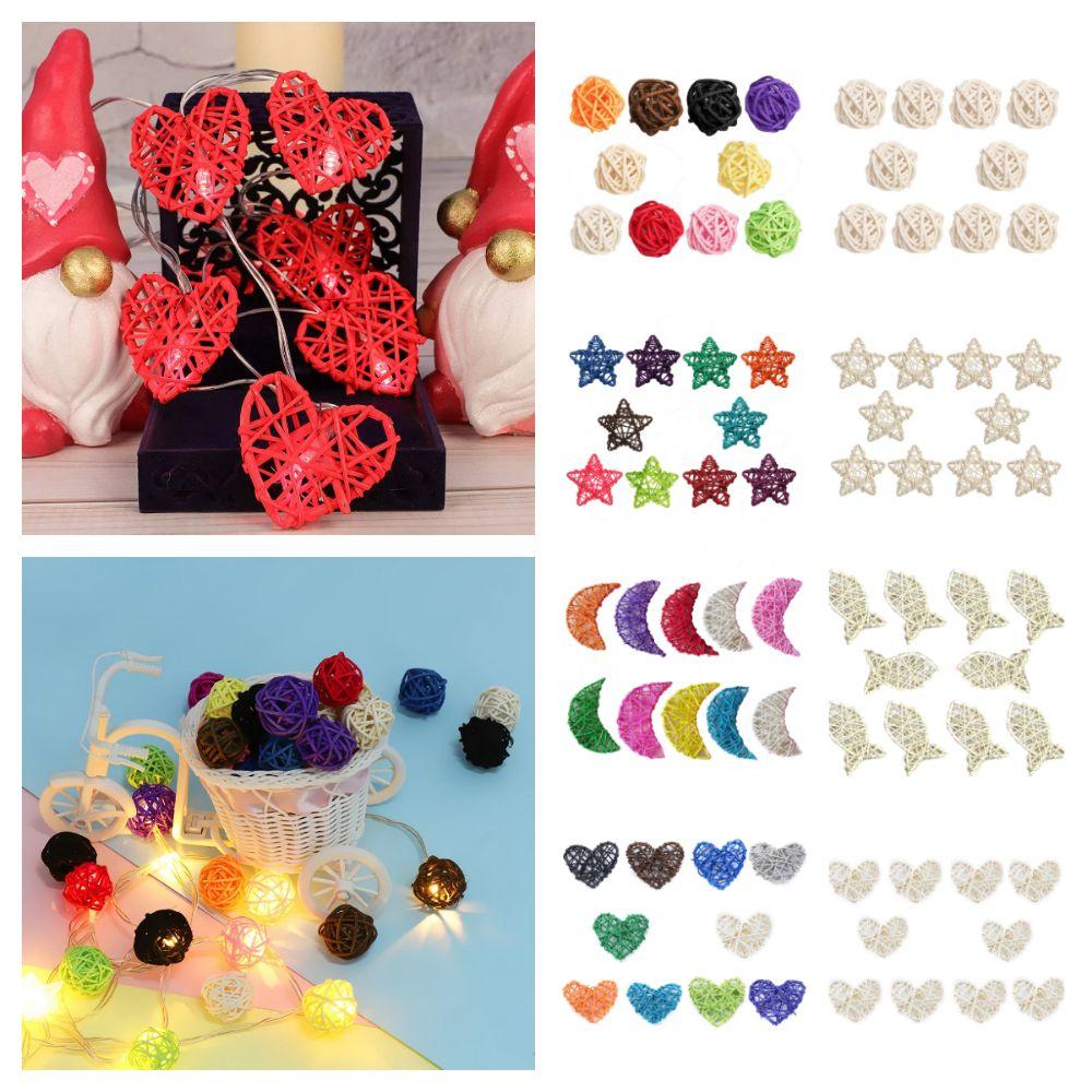 10PCS Multicolor Artificial Rattan Ball Heart Moon Fish DIY Accessories Christmas Balls Ball Star Xmas Tree Ornament Photo Props