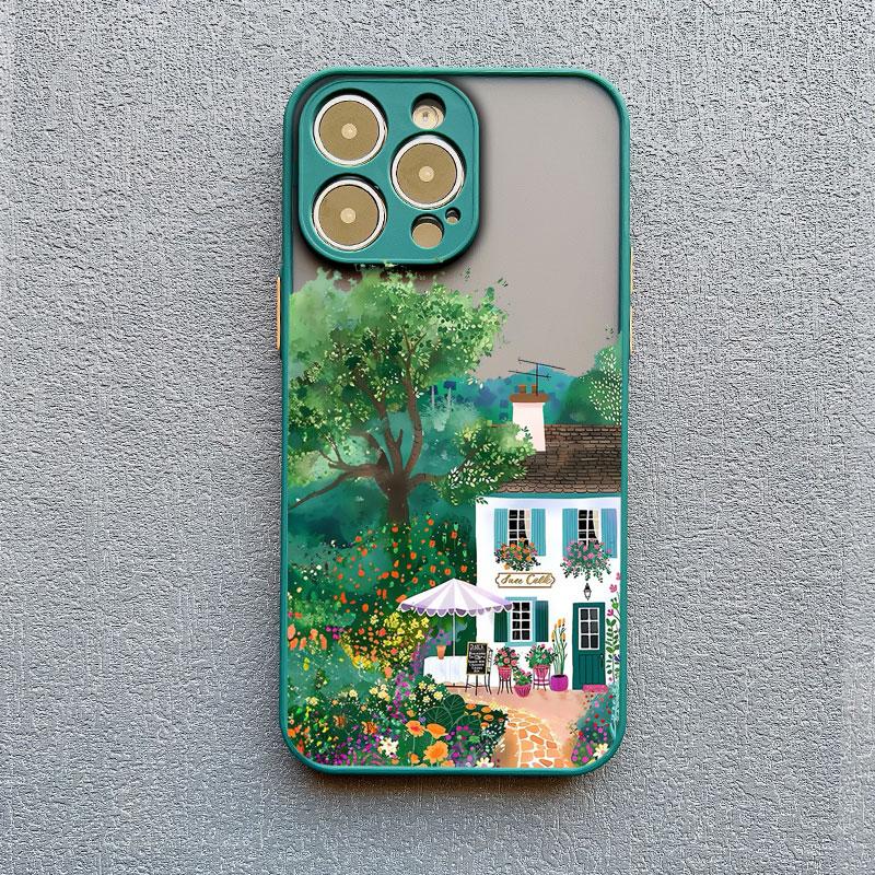 Fashion Garden Style Coffee Shop Phone Case For iPhone 11 12 Mini Pro Max 13 14 15 16 Pro Max X XS XR 7 8 Plus Shockproof Covers