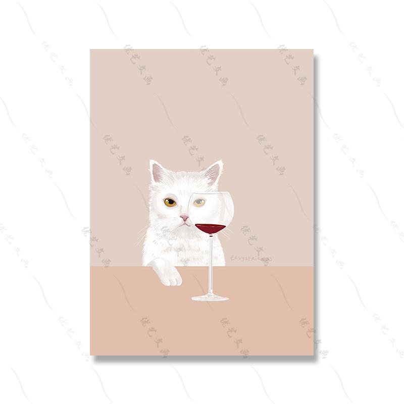 Funny Cat Poster White Cats Taste Red Wine Canvas Painting Cat Lover Gifts Kitchen Wall Art Pictures for Living Room Home Decor