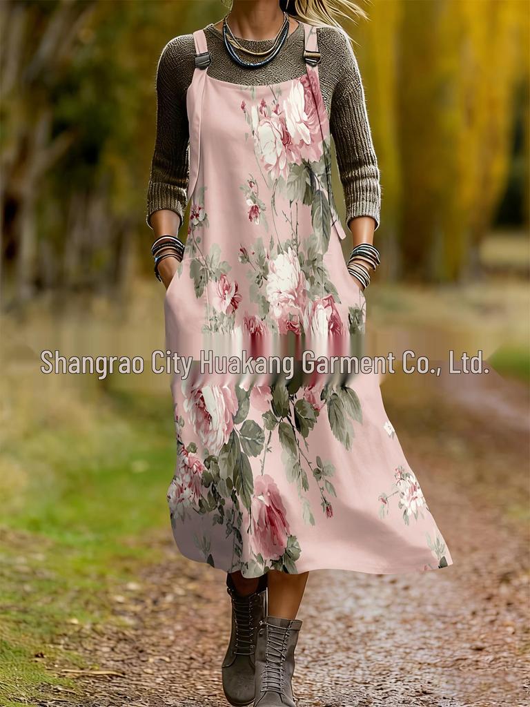 2026 Spring Women's Retro Ethnic 3D Print Dress