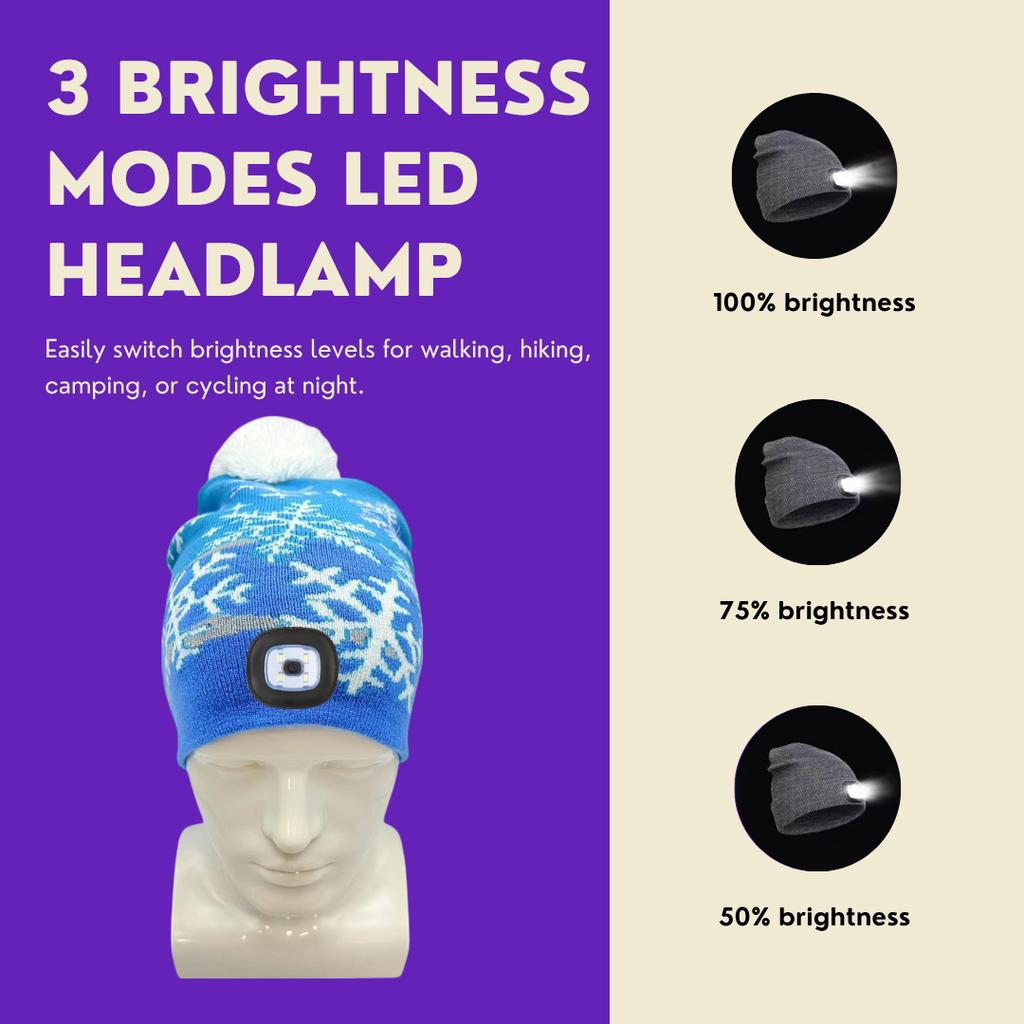 Wholesaleled Light Up Beanie Hat Oem Odm Factory Custom LOGO with Snowflake Pattern Warm Knit Winter Cap Led Light Up Beanie Hat