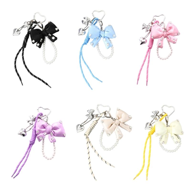Black Artificial Pearls Bows Bag Accessory Purse Decoration Rope Keychain Adds Style and Sophistication To Any Outfit