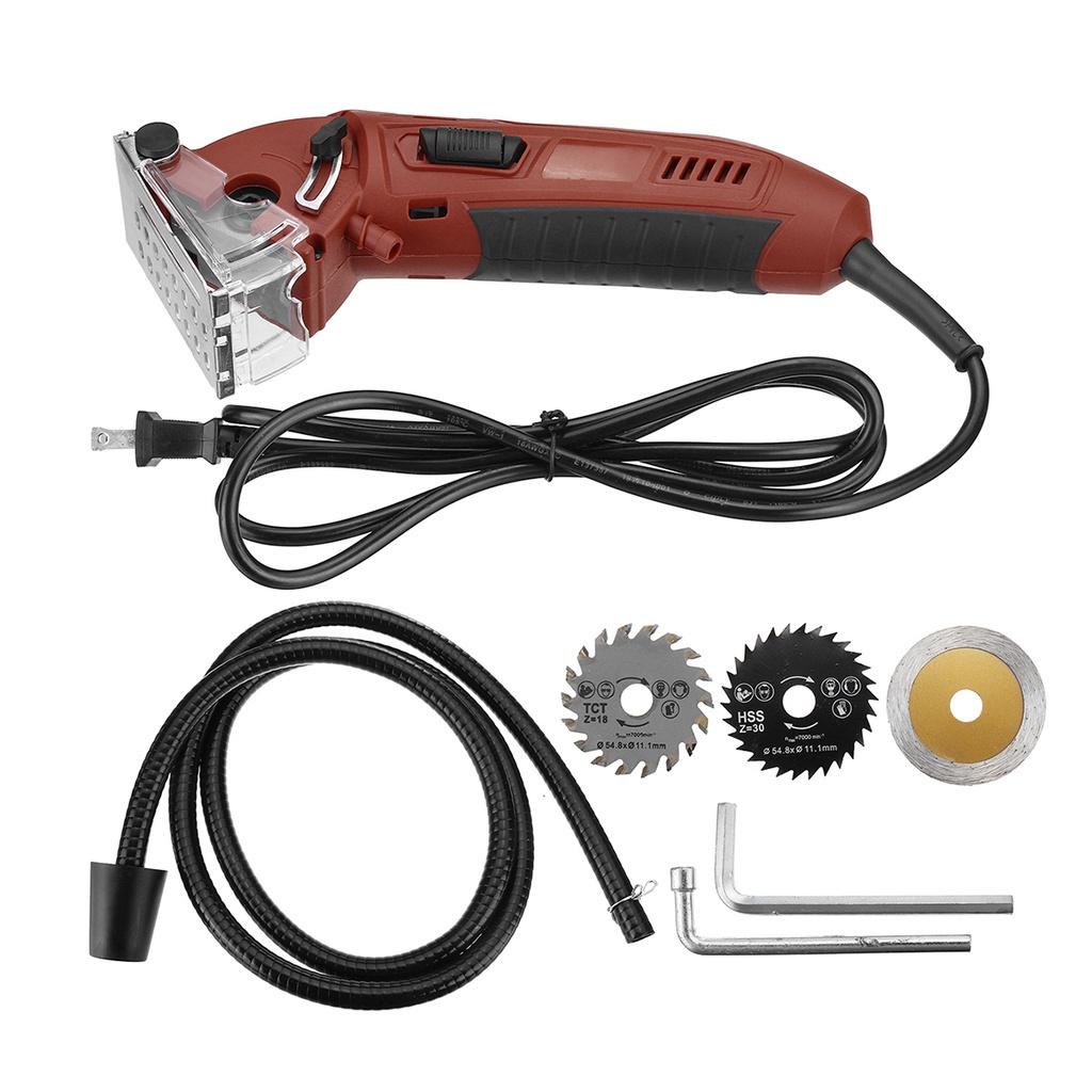 500W Mini Circular Saw Hand Tool Electric Wood Cutting Tool Vacuum Tube Tile Cutter DIY Power Tools with 3 Blades