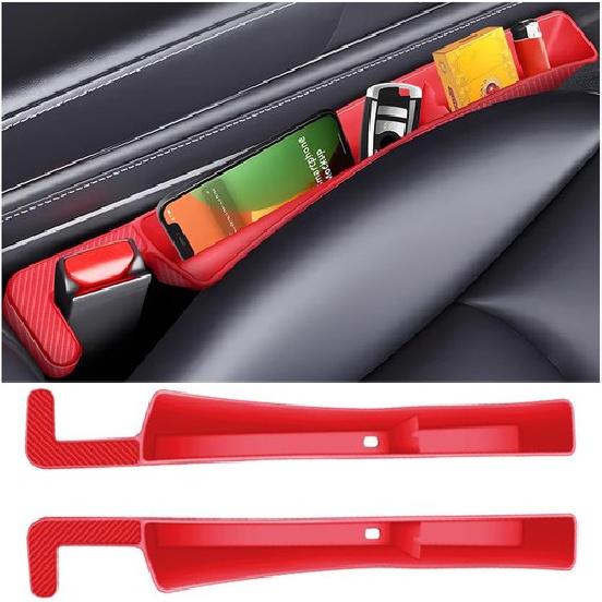 2PCS Car Seat Gap Filler, Multifunctional Automotive Seat Gap Organizer Red