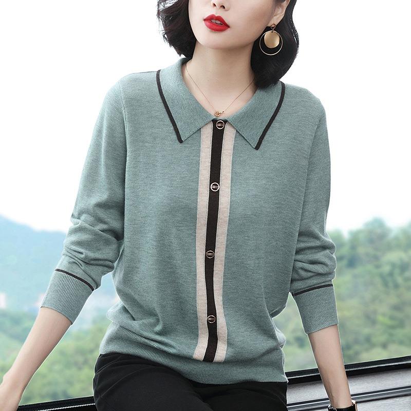 Women's Large Size Knitted Sweater Women's Loose Top Spring Mom Sweater Autumn Long Sleeve Bottom Sweater Sweater
