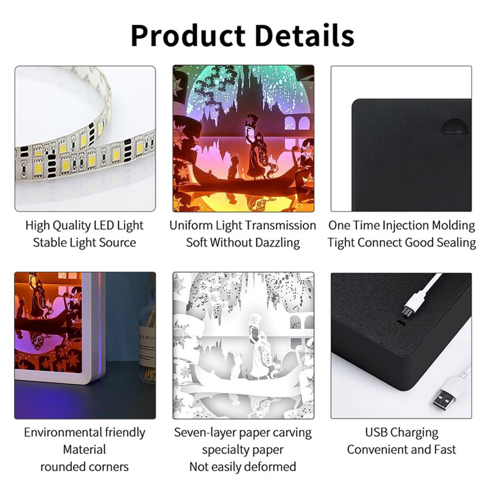 Anime Lichtbox 3D Led Nachtlicht Prinzessin DIY Papierschnitt Schattenbox Licht Bilderrahmen Atmosphäre Licht Raumdekor Kinder Geschenk