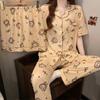 Pajamas Women'S Spring And Summer Short-Sleeved Trousers Three-Piece Set Cute Girl Loungewear