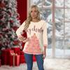 Women's O-Neck 3/4 Sleeve Christmas Print Top