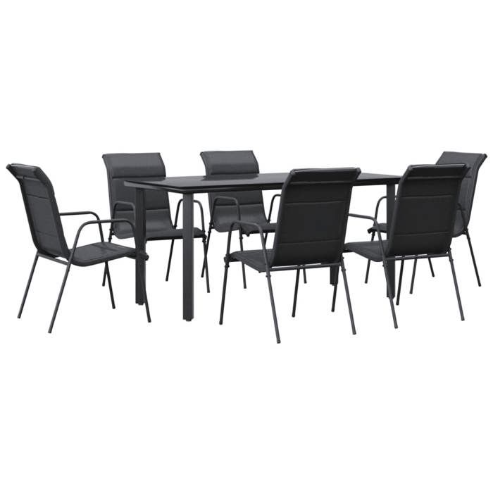 VidaXL Ensemble à manger de jardin 7 pcs noir textilène et acier 3200715