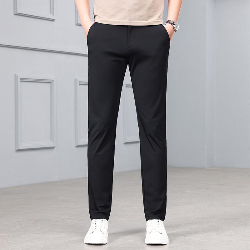 Spring Men's Light Gray Slim Fit Dress Pants Lightweight Business Casual Trousers