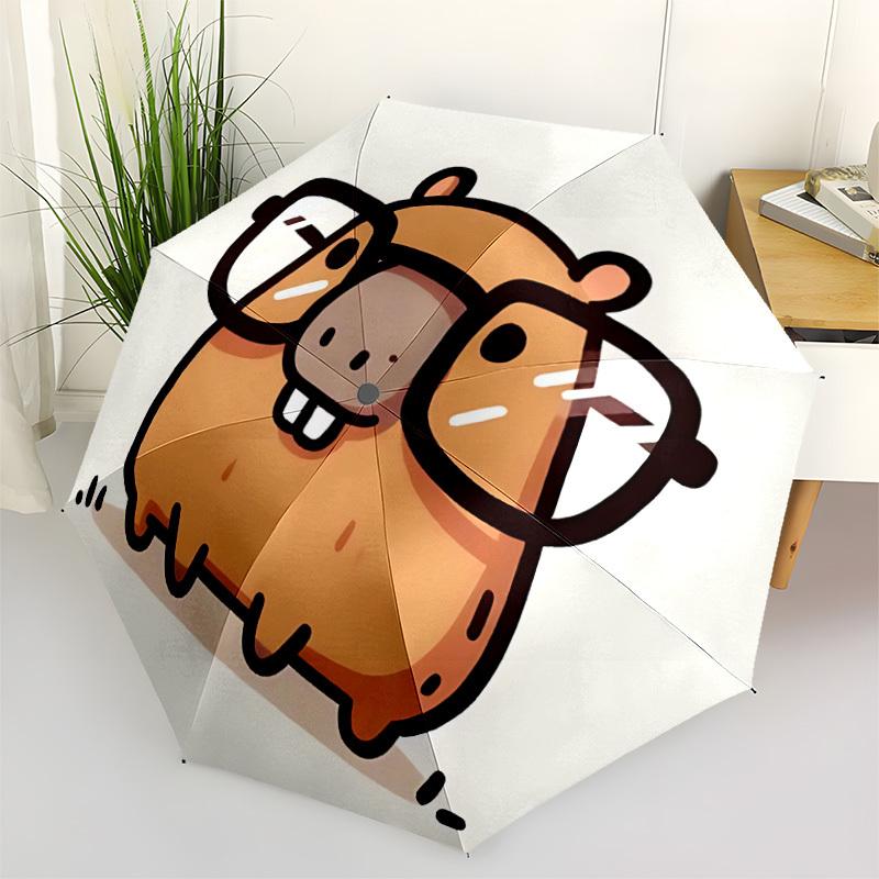 

1pc Capybara Glasses Automatic Folding Umbrella, 8-Rib Iron Frame, Casual Outdoor Accessory for Birthday Festival Gifts yy251128164
