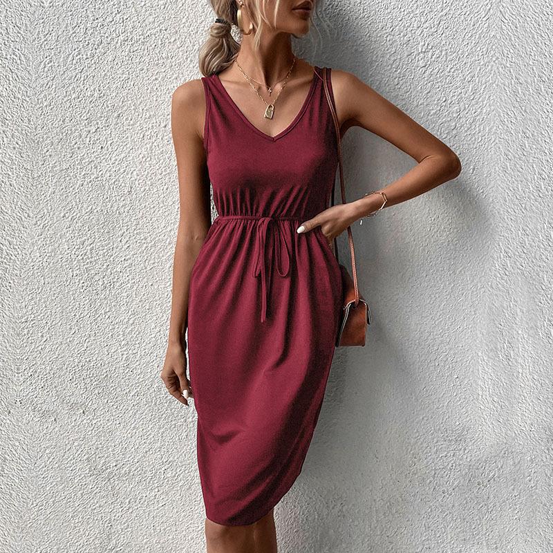 

Лето 2025 года, новое модное женское повседневное однотонное платье без рукавов L