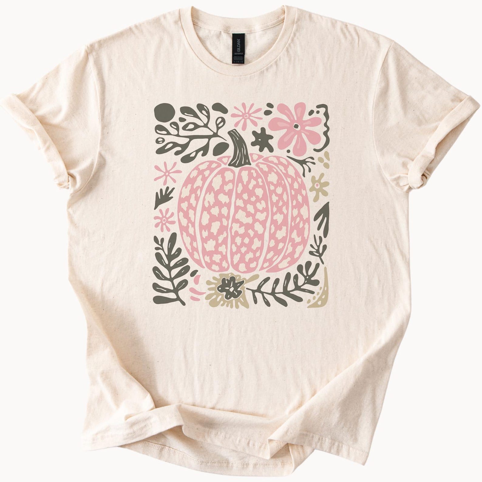 Pink Pumpkin Leopard Print Fall Floral Graphic Tee Shirt Cute Autumn Aesthetic Pastel Pumpkin Shirt Fall Outfit Trendy Graphic TShirt 100