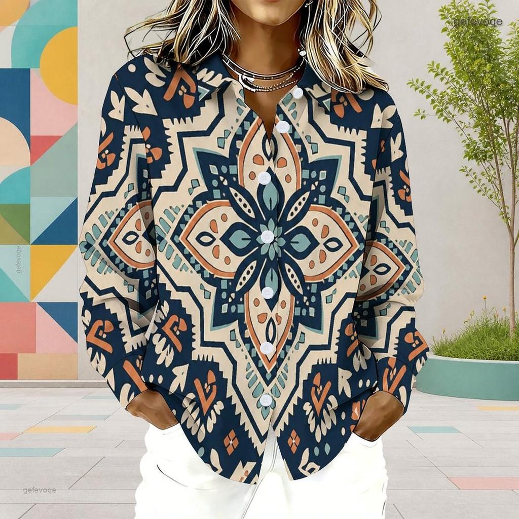 Women Plus Size Long Sleeve Collared Button Front Colorful Striped Print Shirt