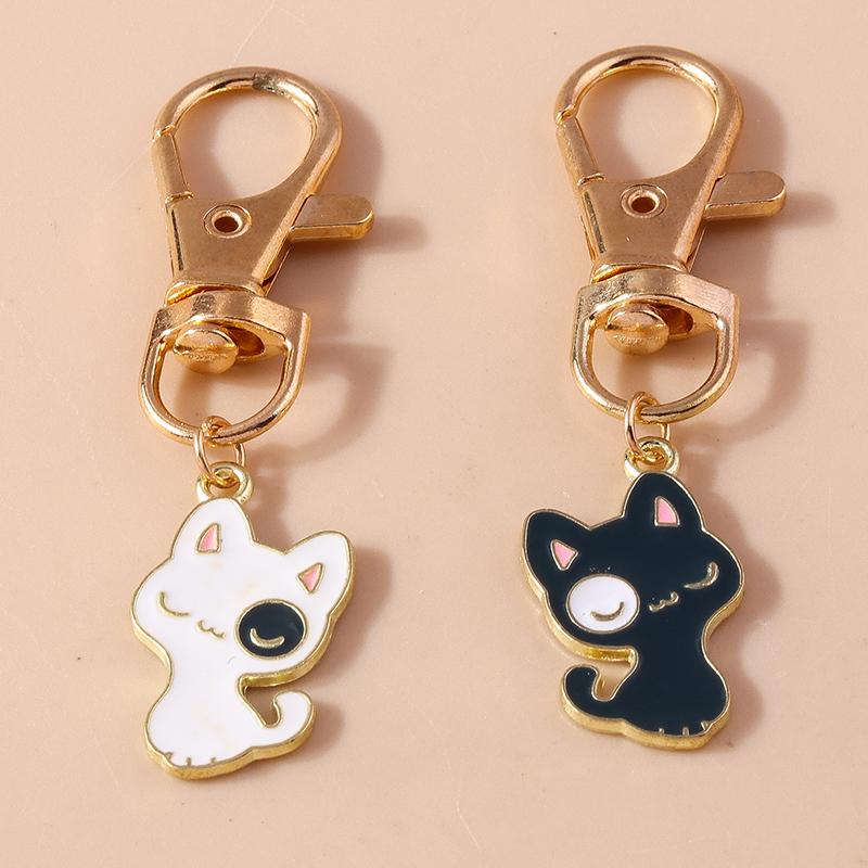 Cute Enamel Cartoon Cat Keychain Animal Key Ring Pendants for Women Girls Handbag Decor DIY Jewelry Accessories