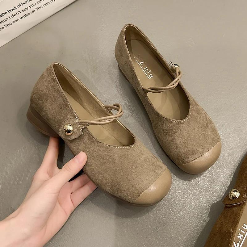 Fashion Flat Shoes for Women New 2025 Spring Autumn Square Toe Mary Jane Shoes Ladies Suede Women's Shoes