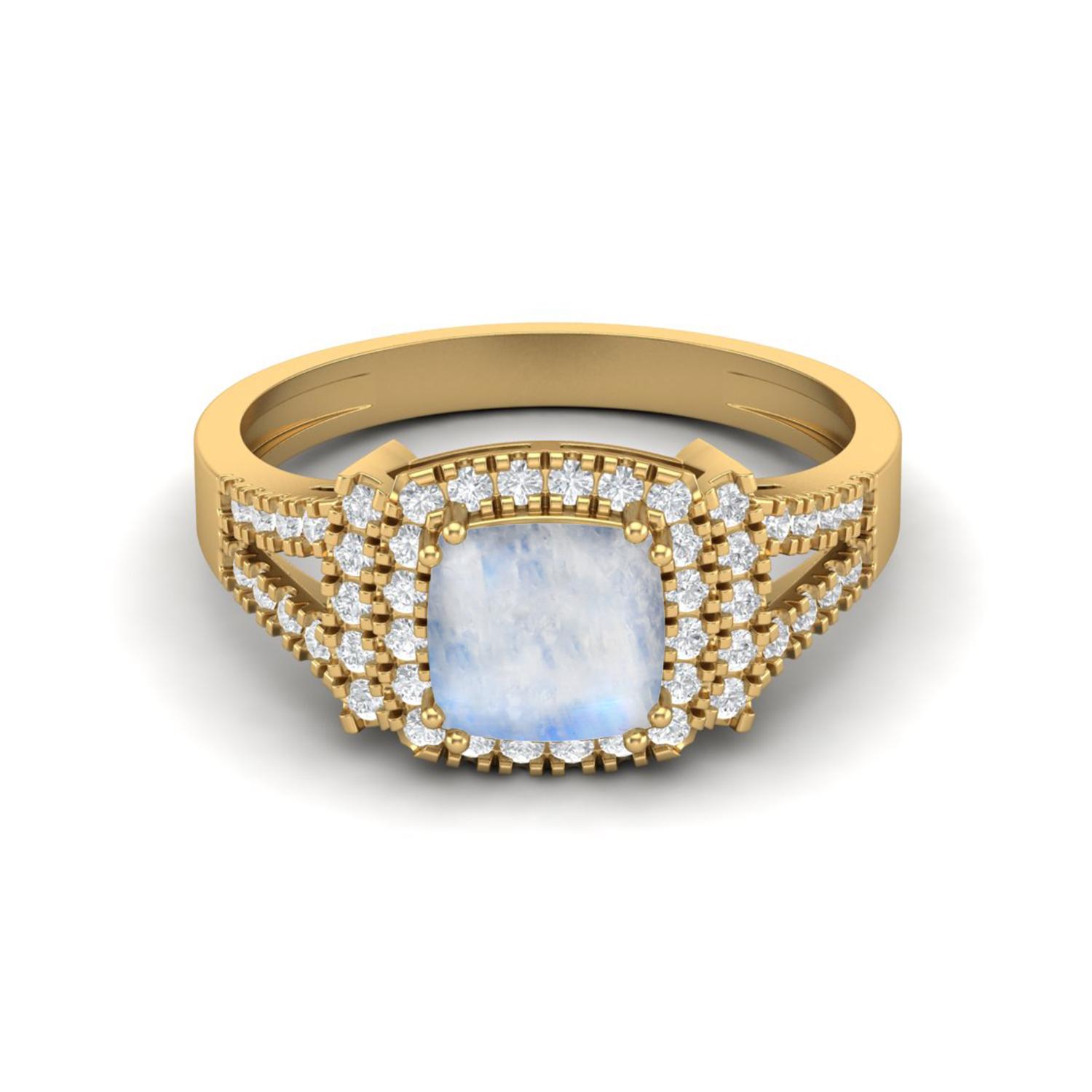 6MM Cushion Natural Moonstone 925 Sterling Silver Gold Vermeil Solitaire with Accent Women Ring 7 жёлтый