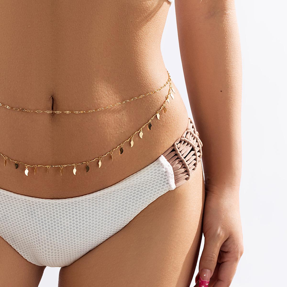 

Аксессуары, простая тонкая цепочка, геометрическая U-образная цепочка для тела, персонализированная металлическая цепочка на талию с бахромой из листьев, двойная цепочка на талию