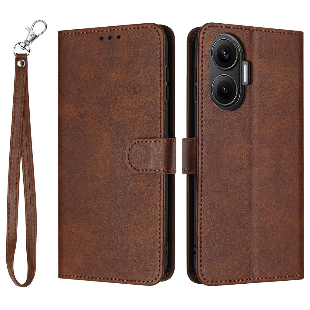 For Xiaomi Poco F7 5G/Redmi Turbo 4 Pro 5G Case Flip Stand Calf Texture PU Leather Wallet Phone Cover with Strap