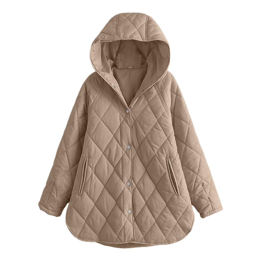 Herbst Winter Mode Jacke Mantel Damen Parkas Freizeit Gewellter Rand Kapuze Baumwolle Gepolsterter Mantel Gitter Muster Oberbekleidung