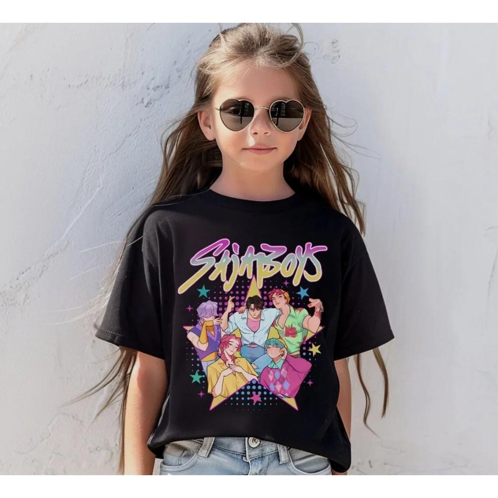 Kpop Lovci démonů Dětské tričko s krátkým rukávem Saja Chlapecké Kdis Tričko Roztomilé Kpop Lovci démonů Harajuku Tričko pro chlapce dívky