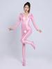 Erotic Crotchless Lingerie Women Full Body Jumpsuit Oil Shiny Elastic Bodysuit Long Sleeve Bodycon Yoga Sport Gym Fitness Romper