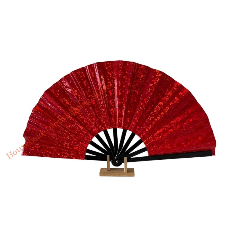 Folding Hand Fan Glitters Plastic Foldable Fan Chinese Kung Fu Taichi Hand Fan 85AD Black fan frame красный