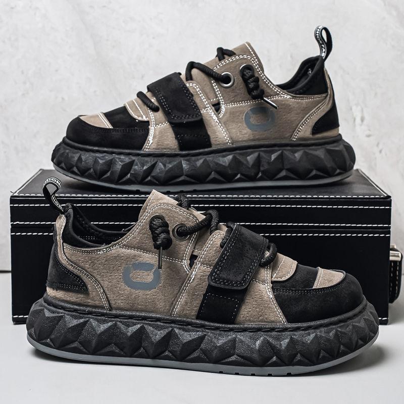 

Men s shoes autumn and winter new casual sports versatile platform wear-resistant plate shoes men s high-end Velcro ugly cute shoes 44 чорний колір сірий