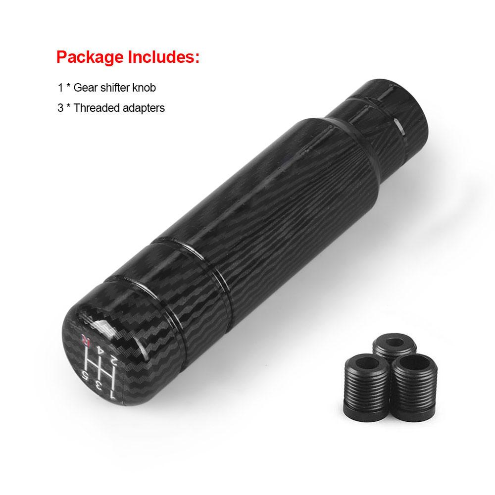 5 Black Speed Universal Carbon 130mm Gear Shift Knob Manual Transmission Aluminum Shifter Lever Knob