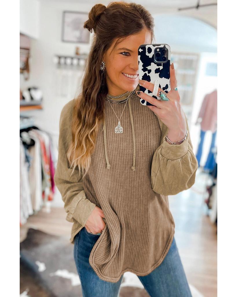 Azura Exchange Waffled Expose Seam Drawstring Hoodie