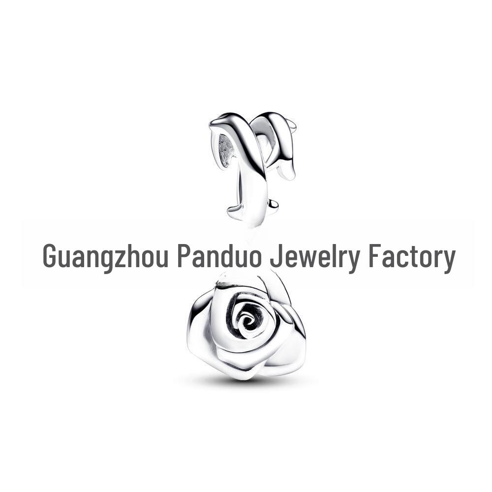 Panjia Dora 925 Silver-Plated Copper Love Rose Bead Pendant - Valentine's Day 2024