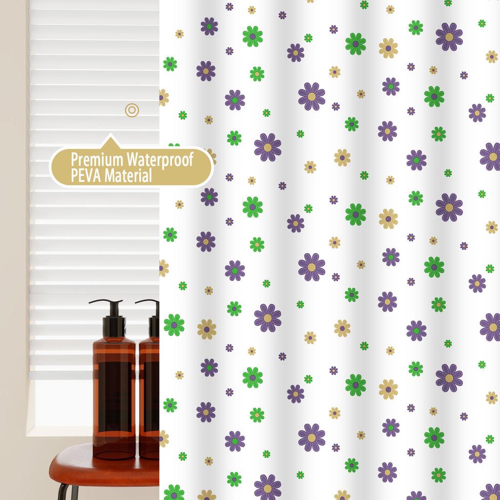 1 Stück Lila Blumenmuster Vorhang Peva wasserdichter Duschvorhang