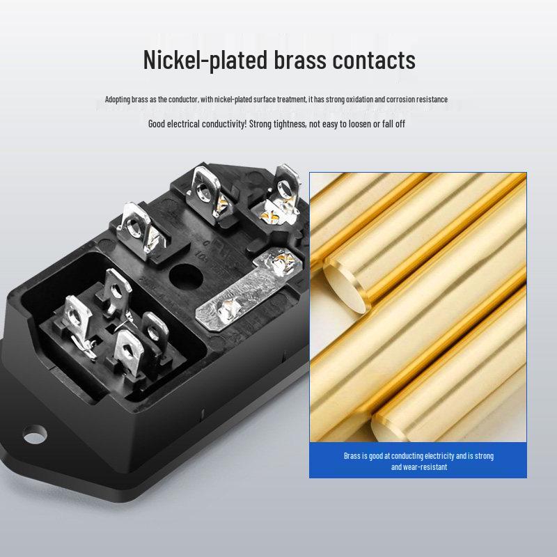 3-in-1 Type C Power Socket with Fuse, Switch, and 3-Pin Convex Surface, 10A/250V