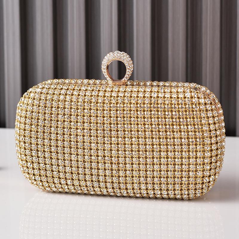 Gold Bling Diamond Clutch for Ladies Crossbody Shoulder Handbag Luxury Designer Evening Wedding Purse and Small Messanger Bags