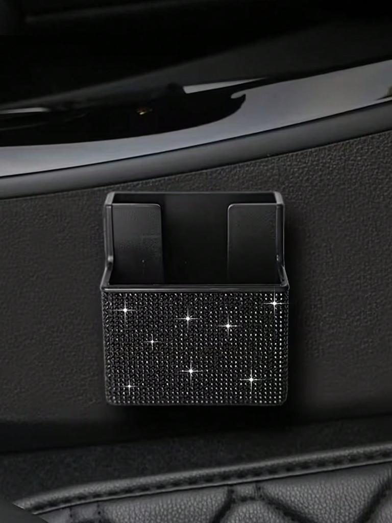 Bling Car Dashboard Organizer – Rhinestone Adhesive Storage Box, Non-Slip Liner, Universal Fit for All Vehicles