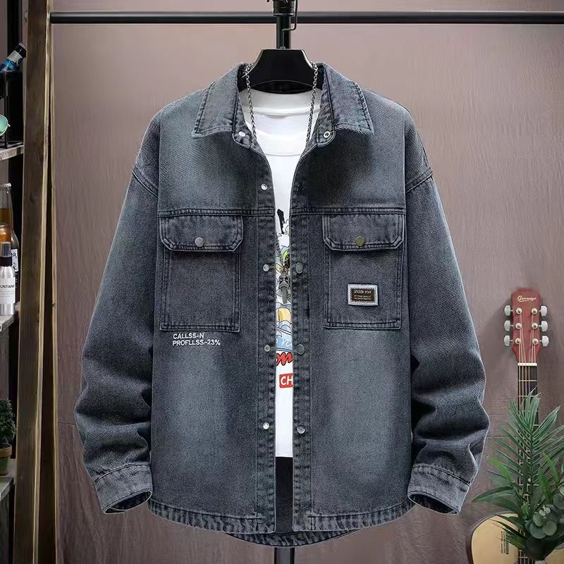 Spring Men Solid Lapel Denim Jackets Fashion Jeans Jackets Loose Fit Casual Black Blue Coats