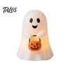 Synthetic Resin Ornaments Cute Ghost Holding Pumpkin Bucket Table Lamp, Halloween Spooky Bedside Indoor Outdoor Accents Small LED Night Light