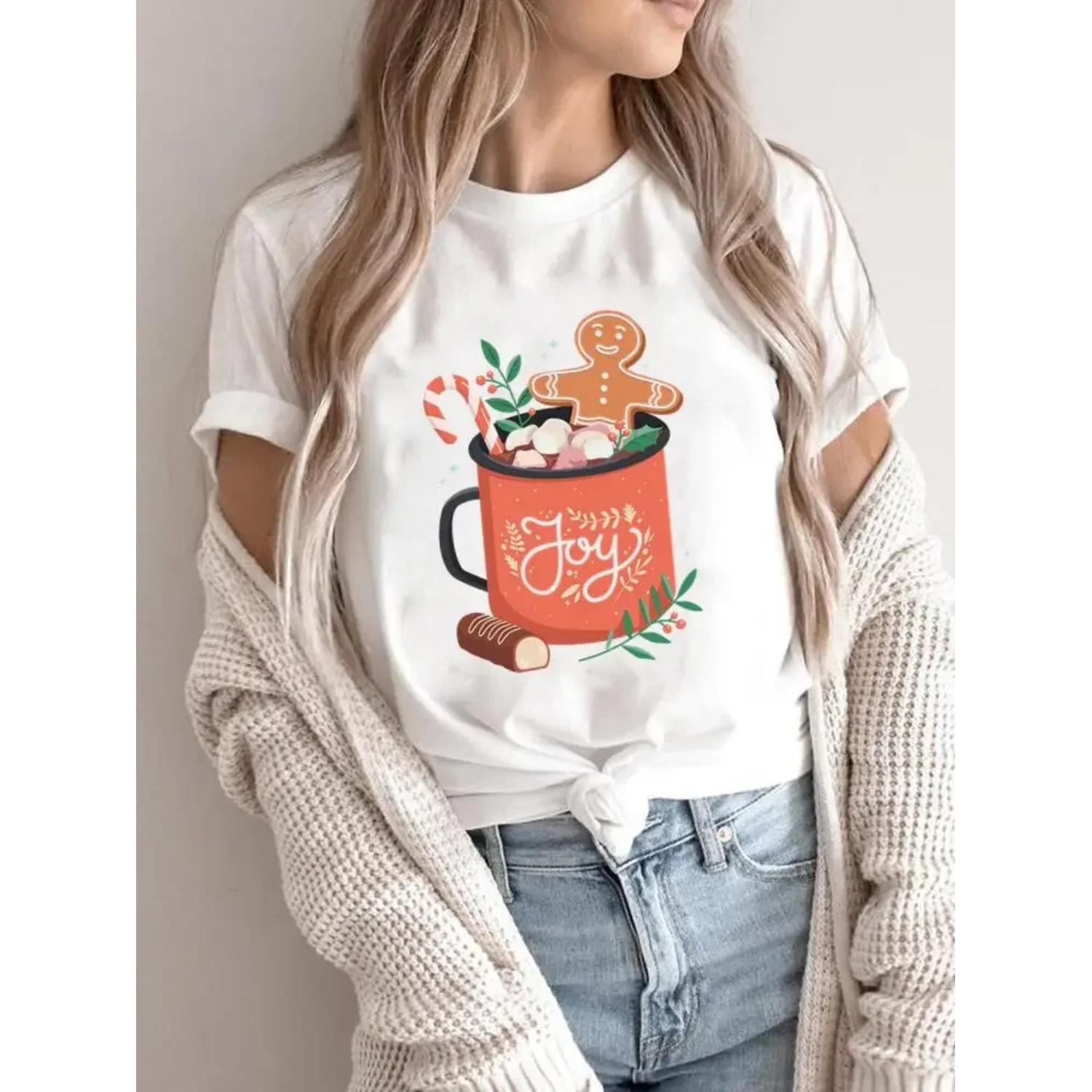 

Women Holiday Clothing Merry Christmas Fashion Female Watercolor Sweet Shirt Print T Top Graphic Tee New Year T-shirts XXXXXL білий