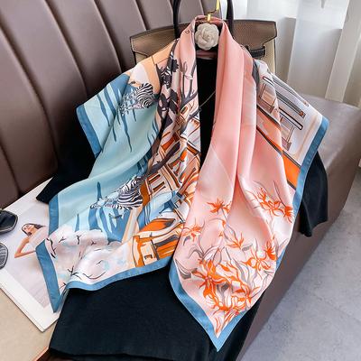 Luxury Brand Square Scarf Design Shawl Wrap 90cm Print Twill Silk Women Hijab Female Foulard Headband Bandana