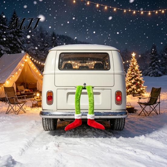 Cute Elf Tail for Tree Funny Legs Car Hanging Ornament, Christmas Decor with Soft Easy to Install Festive Plush, Red Green Holiday Pendant Rearview