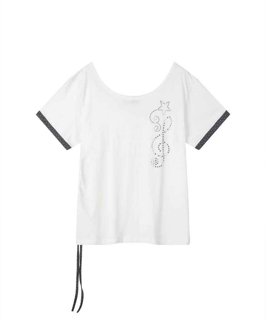 Lujeoseukeulleob [Jamaehwa] Clef Star Hotfix Off-Shoulder Short Sleeve Tee White