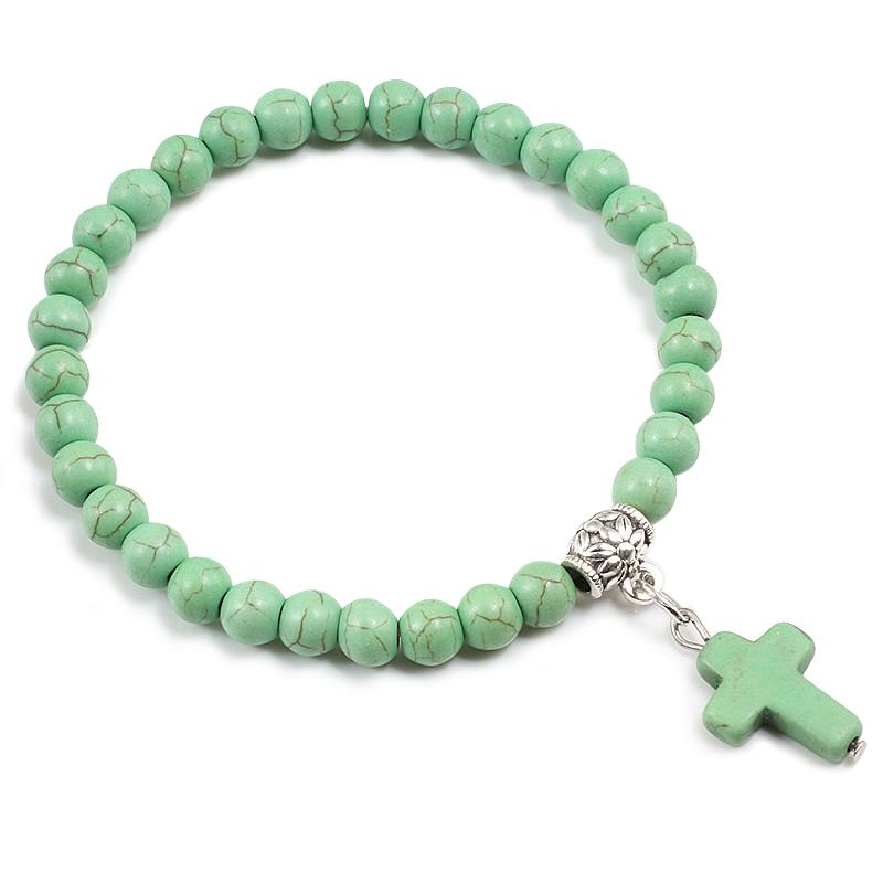 Gebetsarmband 6MM Onyx Natursteinperlen Religion Jesus Kreuz Anhänger Armbänder Armreifen für Männer Frauen Yoga Freundschaft Schmuck