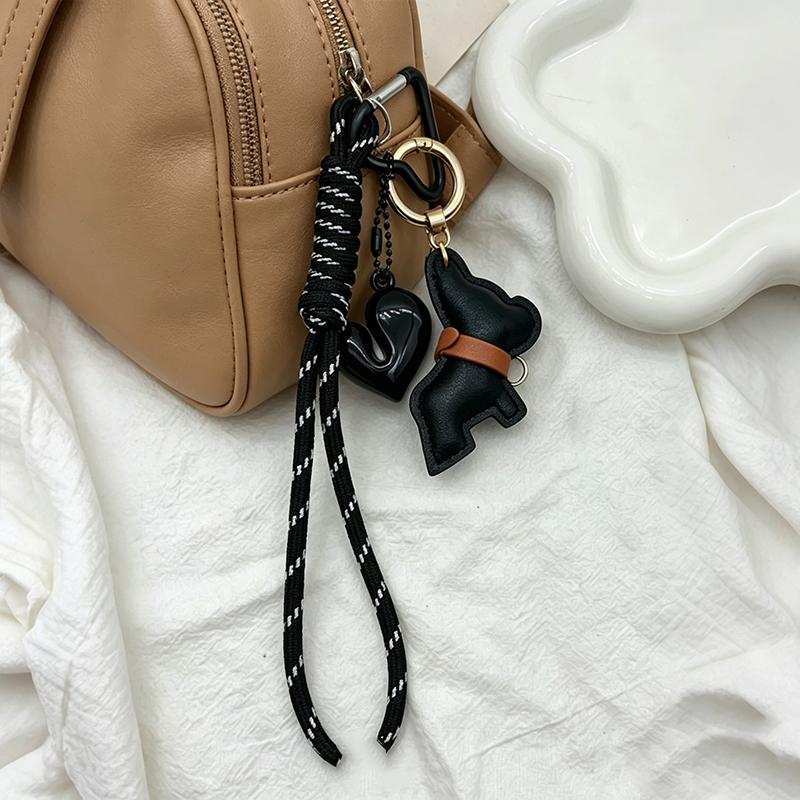 Yogodlns New Leather French Bulldog Pendant Heart Braided Rope Pendant Personalized Bag Pendant Accessories