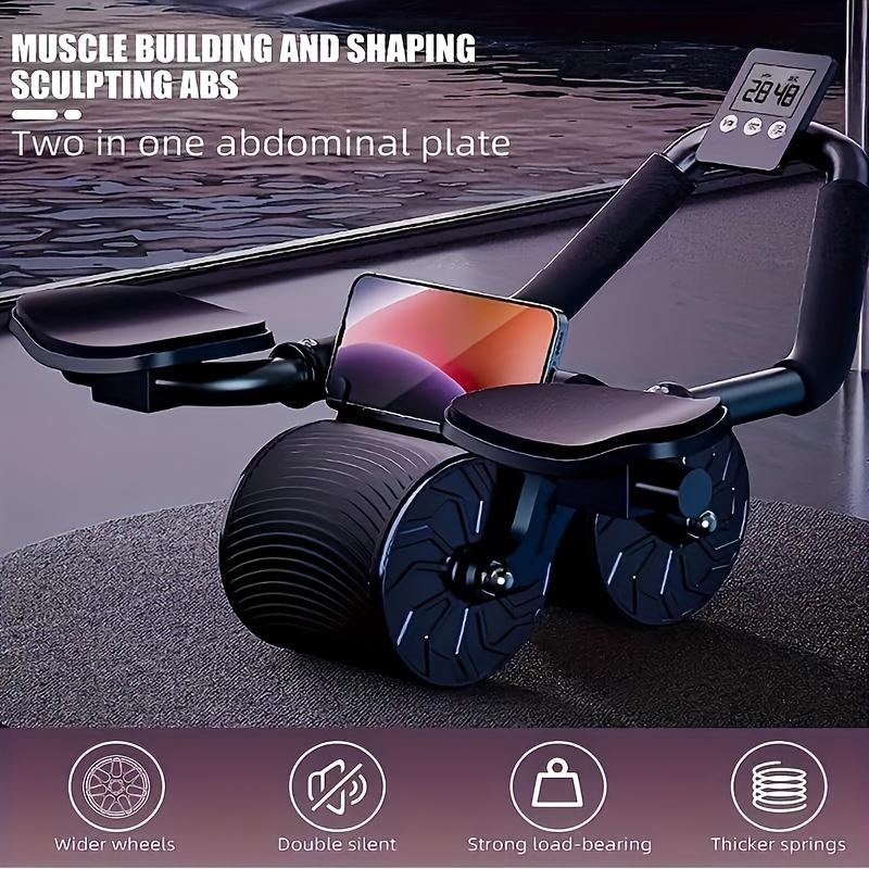 With Roller Set and Digital Timer, Non-slip Foam Handle, Automatic Rebound, Sweat-proof Elbow Pads, Durable Exercise Wheel, Suitable for