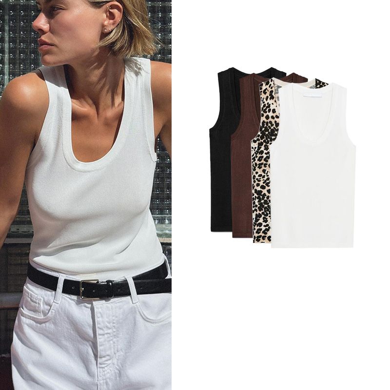 Spring and Summer New Women's Clothing Minimalist Easiest for Match Plain Stitch Vest Basic U-Neck Sleeveless Tops 3471107